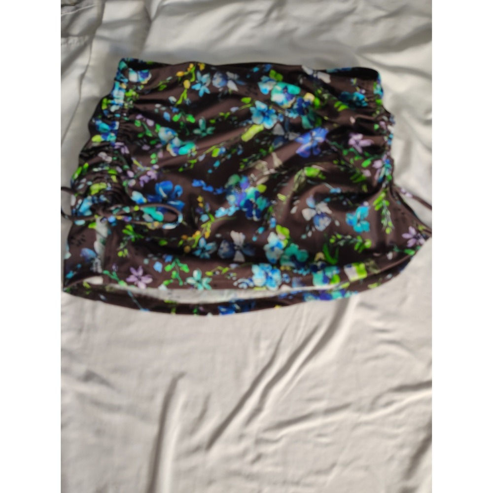 Andie Swim Floral Ruched Swim Skirt Brown Blue XS NWT